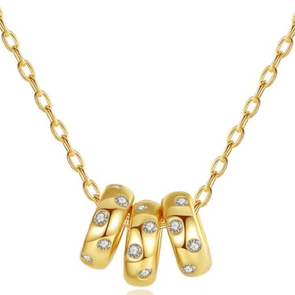 Trendy 18k Gold Vermeil Italian
Sterling Silver Necklace 3Mini Rings
w/Crystals